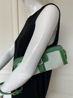 Isabella Fiore Green and White Perforated Wristlet Clutch with Buckle
